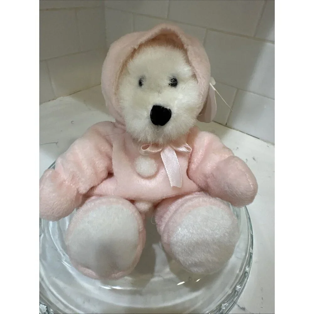 Animal Adventure Stuffed Plush White Bear in a Bunny Pink Suit VTG